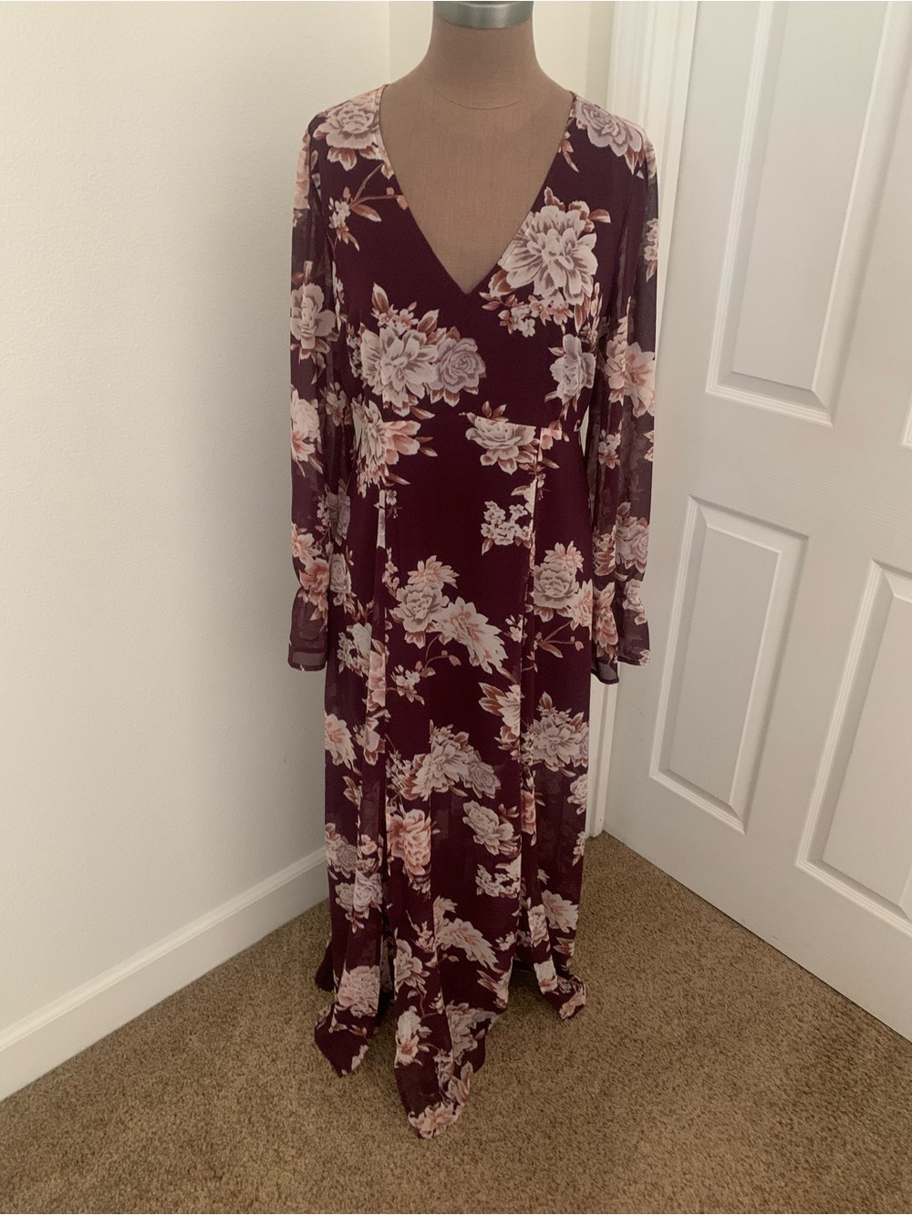 Forever21 Contemporary Burgundy/Floral Maxi Dress
